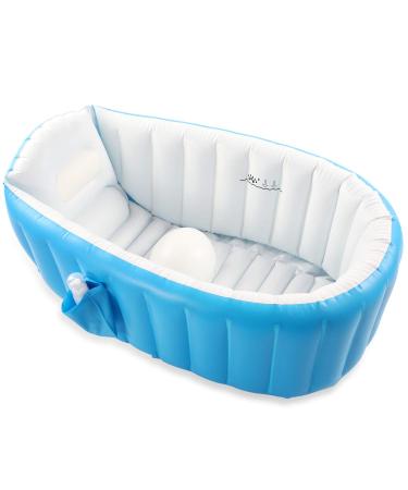 Baby Inflatable Bathtub  Portable Infant Toddler Bathing Tub Non Slip Travel Bathtub Mini Air Swimming Pool Kids Thick Foldable Shower Basin with Air Pump  Blue - Buy Online on GoSupps.com