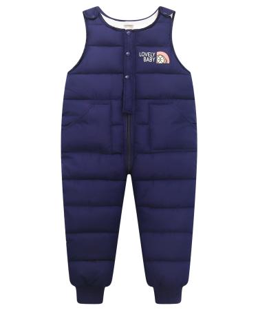Happy Cherry Baby Winter Pants Newborn Boys Girls Overall Ski Trousers Infant Warm Snow Bib Pant Toddler Windproof Padded Snowsuit Bottoms Elastic Buttom Zipper Outerwear Outftis Clothes 90 B- Dark Blue