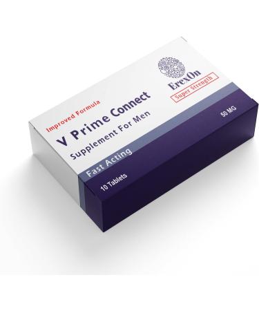 Erexon - V Prime Connect 10 Tablets - 50mg Herbal Supplement for Men - Strong Effect - Performance & Enhancement Tablets for Men - Cordyceps Sinensis Ashwagandha Korean Ginseng Maca Root Zinc - Buy Online on GoSupps.com