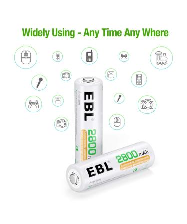 EBL AA Rechargeable Batteries 2800mAh - High Capacity NiMH 1.2V Pre-Charged Long Lasting - 4 Pack | International Shipping - Buy Online on GoSupps.com