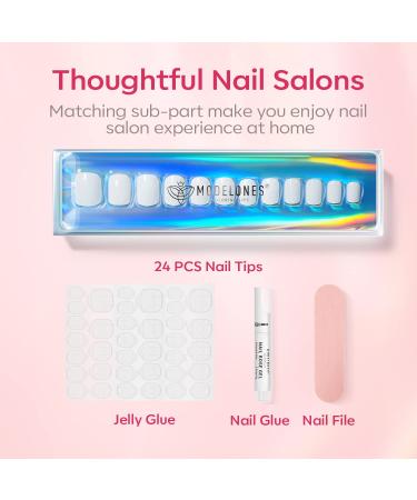 Modelones Press On Nails Shorts Square | White Reusable Manicure Fake Nails Set | Nail Glue & Adhesive Tabs Included | 12 Sizes 36Pcs - Buy Online on GoSupps.com