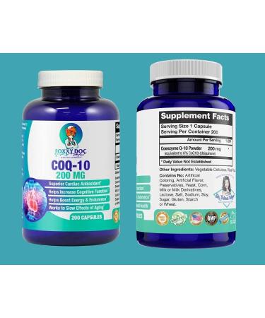 Foxxy Doc CoQ10 200mg - 200 Caps - Non-GMO Supplement for Brain, Heart, Muscle & Cells - Best Price - 6.5 Month Supply - Buy Online on GoSupps.com