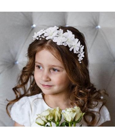 IYOU Floral Wedding Headband Ivory Pearl Headpiece Bridal Holy Communion Hair Accessories for Flower Girls - Buy Online on GoSupps.com
