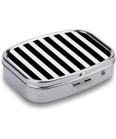 Stylish Black & White Stripe Pill Box - 2 Compartment Medicine Organizer | Portable Decorative Metal Case for Pocket or Purse - Buy Online on GoSupps.com