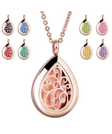 Rose Gold Aromatherapy Essential Oil Diffuser Necklace Stainless Steel Pendant Perfume Locket Women Jewelry for Mom/Women