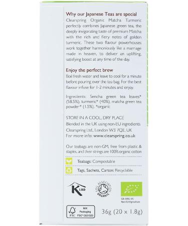 Clearspring Organic Japanese Matcha Turmeric - 20 Tea Sachets - Buy Online on GoSupps.com
