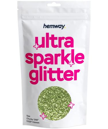 Hemway Premium Ultra Sparkle Glitter Multi Purpose Metallic Flake for Arts Crafts Nails Cosmetics Resin Festival Face Hair - Lime Green - Chunky (1/40 0.025 0.6mm) 100g / 3.5oz