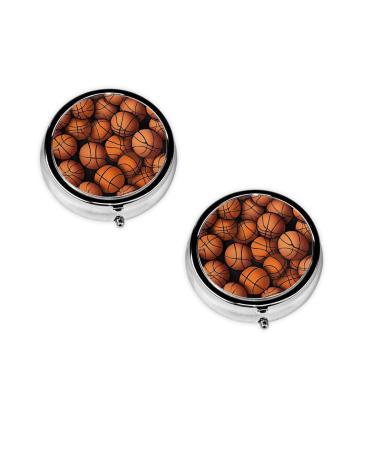 Basketball Orange Printed Mini Round Pill Box Pill Box 3 Compartment Medicine Pill Case Pill Organizer Travel Pillbox Portable Pill Box for Pocket Home Office Use