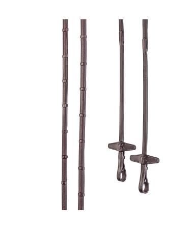SUNRIDE divisible rubber reins with bars for horses made of soft genuine leather and non-slip rubber (pony 255 cm brown) Pony (255 cm) brown