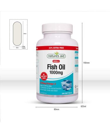 Natures Aid Fish Oil 1000mg | Omega 3 (180mg Epa & 120mg Dha) | 240 Softgels | Made In The UK | Extra Value Pack 240 Capsules - Buy Online on GoSupps.com