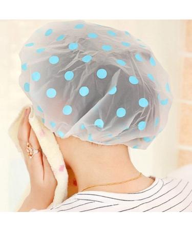 Blue Polka Dot Waterproof Shower Cap - Women's Cute and Creative Spa Bath Hat - Buy Online on GoSupps.com