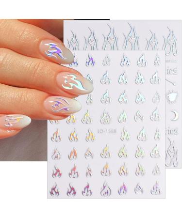 Dornail 6 Sheets Aurora Nail Stickers Holographic Laser Flame Nail Decals 3D Self Adhesive Nail Art Stickers Silver Fire Flame Nail Sticker DIY Nail Design Nail Art Decoration Nail Supplies - Buy Online on GoSupps.com