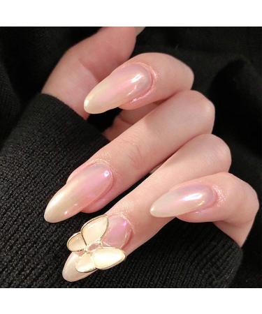 Sethexy Shiny Oval Medium False Nails - Sparkle Butterfly Press-On Nails | 24 Gold Bling Acrylic Nail Tips for Women & Girls - Buy Online on GoSupps.com