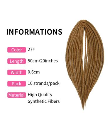 20 Inch Synthetic Dreadlocks - 10 Strands Pack Double Ended Extensions | Soft Light Brown 27# Crocheted Braided Hair for Reggae Hip-Hop & Hippie Style - Buy Online on GoSupps.com
