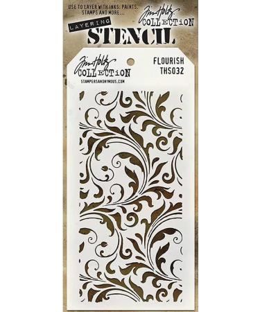 Stampers Anonymous THS-032 Tim Holtz Layered Flourish Stencil, 4.125 x 8.5 , White