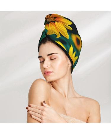 Rainbow Sunflower Coral Velvet Dry Hair Cap with Buttons - Anti Frizz for Curly Long & Thick Hair | International Shipping Available - Buy Online on GoSupps.com