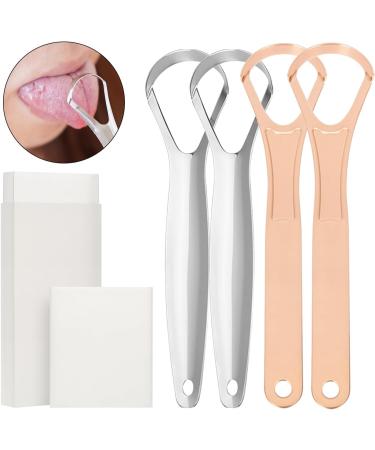 SSKHE Tongue Cleaner 4 Pack - Stainless Steel Metal Tongue Scraper for Fresh Breath - Ideal for Adults - Buy Online on GoSupps.com