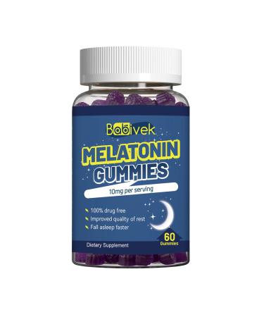 Babivek Melatonin 10mg Gummies for Sleep Support Natural Berry Flavor Non-GMO Gluten Free Vegan 60 Count 2 Month Supply Bedtime Relaxation & Restful Sleep Aid