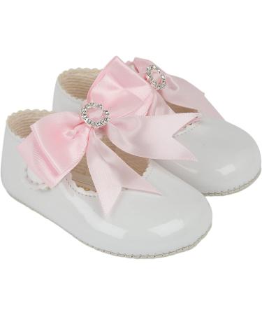 Baypods Baby Girls Soft Soled Pre Walker Shoes with Diamante Bow, UK 1 Child, White Pink - Made in England - Buy Online on GoSupps.com