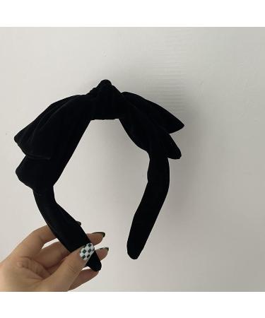 Dainty Black Velvet Knot Bow Turban Headband for Women - Wide Hairband for Yoga and Fashion - Buy Online on GoSupps.com