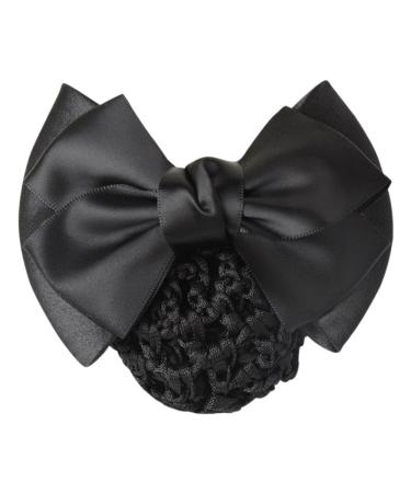 AKOAK 2 Pcs Black Bowknot Decor Snood Net Barrette Hair Clip Bun Cover