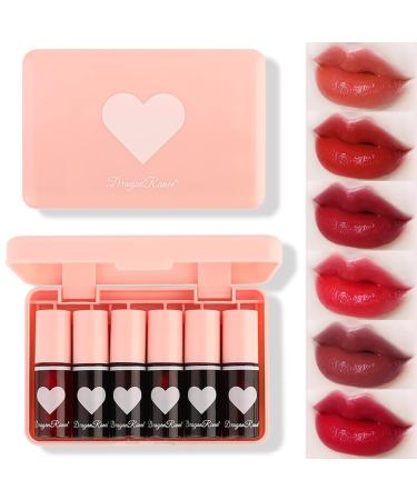 LDGW 6 Colors Lip Tint Stain Set  Long Lasting Vivid Color Lip Gloss Watery Korean Plumping Lip Stain Multi-use for Mini Liquid Lipstick & Cheek Tint Non-Sticky