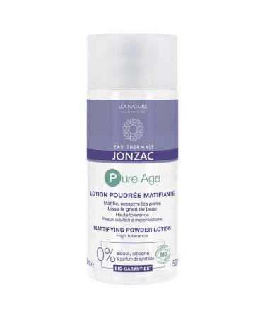 Eau Thermale Jonzac | Mattifying Powder Lotion – Pure Age | Double action care: Anti-imperfections & Anti-aging | Smoothes skin texture | Mattifies | Tightens pores | Certified Organic | 150 ml