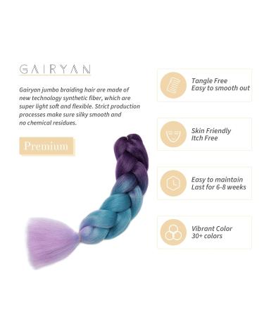 Gairyan Jumbo Braids Extensions - 100g 60cm Ombre Synthetic Braid Hair for Box Crochet - Purple Lake Blue & Light Purple - Buy Online on GoSupps.com