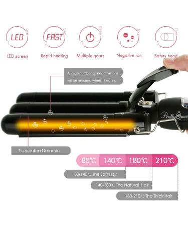 3 Barrel Hair Tools Curling Iron 25mm Ceramic Hair Waver Curler - Fast Heating Curling Wand (Black) - Buy Online on GoSupps.com