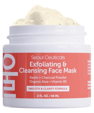 Korean Skin Care Exfoliating Cleansing Face Scrub Mask Cream   Korean Face Mask Skincare Korean Beauty Face Masks Contains Kaolin Clay + Charcoal Extremely Hydrating K Beauty Korean Mask for Smooth Skin 2oz