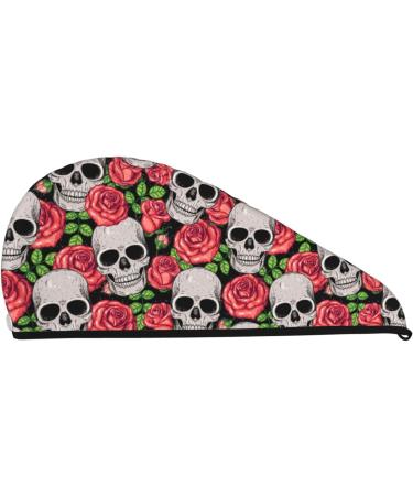 Skull and Roses Microfiber Hair Towel - Soft Super Absorbent Quick Dry Cap for Long Curly & Thick Hair - Buy Online on GoSupps.com