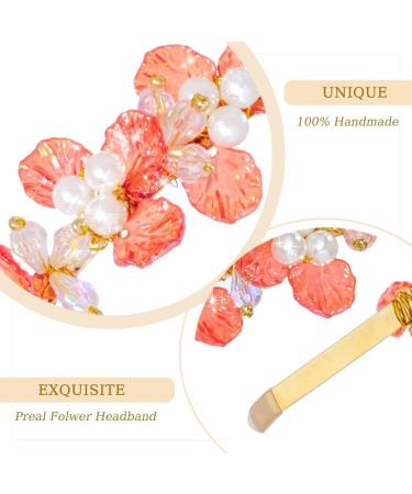 Rhinestone Flower Headband with Pearls and Crystals Red Flowers and White Preals Design Orange - Buy Online on GoSupps.com