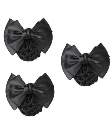 MOTZU 3 Pieces Bowknot Snood Net Barrette Hair Clip Bun Cover Hairnet Lace Bow Decor for Woman  Color Black