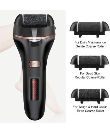 Rechargeable Electric Foot File Callus Remover Kit - Professional Pedicure Tool with 3 Roller Heads and LCD Display - Buy Online on GoSupps.com