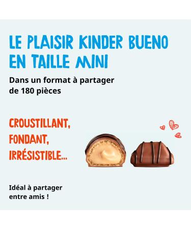 Kinder Bueno Mini - Thin Wafers Coated with Milk Chocolate and Hazelnut Filling - Fondant and Crispy Snack - Box of 180 Pieces - Buy Online on GoSupps.com