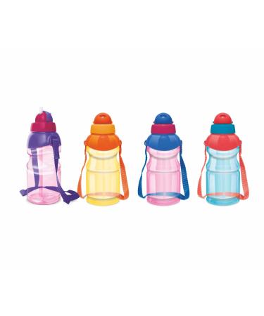 4- pack Kids Water Bottle with Straw for School 13 oz Spill Proof Sippy Cup Flip Top Lid Small Cute Toddler Water Bottle- Bulk Reusable for Trips Lunch Day Cares Carry Strap Multi-color BPA Free