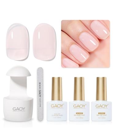 GAOY 3 Pcs Gel Nail Polish Kit with Mini UV Light Include Milky Pink Sheer Gel Polish Base Coat and Top Coat Gel Manicure Kit for Nail Art DIY