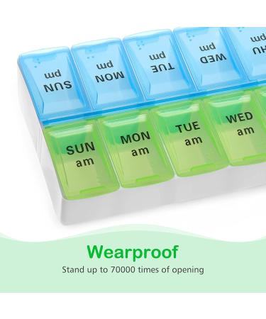 7 Day AM PM Pill Organizer - Large Weekly Pill Box for Vitamins & Medications | Blue & Green - Buy Online on GoSupps.com