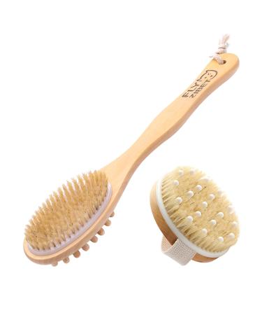 Shower Brush, Body Brush, Body Scrubbers for Wet or Dry Brushing, Back Brush with Natural Bristles, Exfoliating for Soft Glowing Skin Improve Blood Circulation(1 Long Handle and 1 Round Bath Brush)