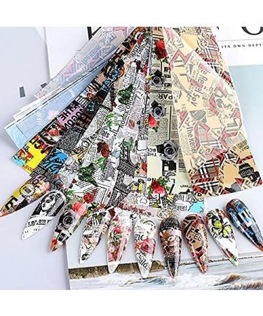 CHANGAR 10 Sheets Nail Foil Sticker Newspaper Magazine Style Foil Transfer Nail Decals Nail Foil Adhesive Stickers Starry Sky Manicure Transfer Tips Nail Art DIY Decoration - Buy Online on GoSupps.com