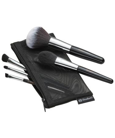 Travel Makeup Brush Set 5 Pcs| Essential Face & Eye Makeup Brush Set | Portable Makeup Brush Set for Travel | Makeup Pouch & Brush Cover Included