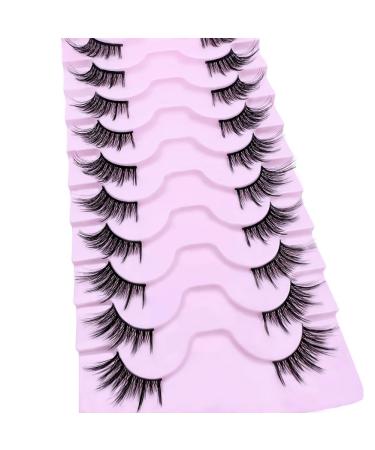 Buy Half Lashes Natural Look Cat Eye - 16mm Wispy Thin Band Manga Lashes | 10 Pairs of False Eyelashes for a Stunning Cateye Look - Buy Online on GoSupps.com