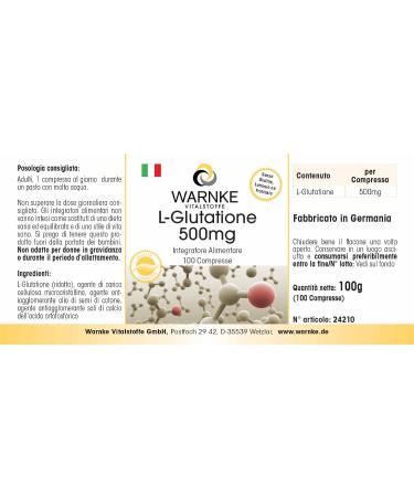 L-Glutathione 500mg - 100 tablets - Vegan - Reduced form | Warnke Vitalstoffe - Quality from German pharmacies - Buy Online on GoSupps.com