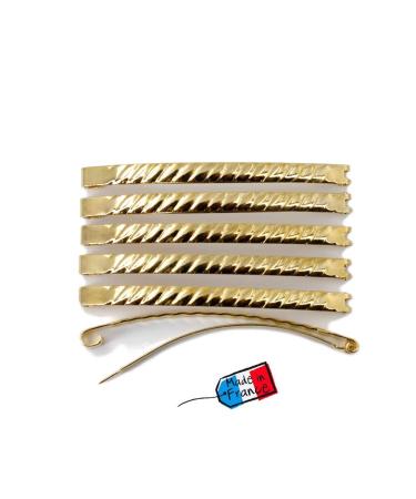 12 hair clips Fildor metal twisted gold-coloured made in France 5.8 cm