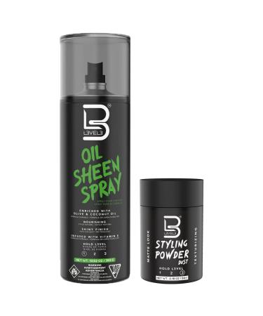 L3 Level 3 Oil Sheen Spray - Adds Shine to Hair After Styling - Infused with Vitamin E Olive and Coconut Oil and Herbal Extracts Level Three Oil Shine Spray (Sample Powder Included)
