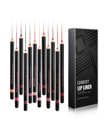 Allbesta 12 Colors Matte Lip Liner Set Retro Red and Pink Lip Liner with Lid Waterproof Long Lasting Multicolored
