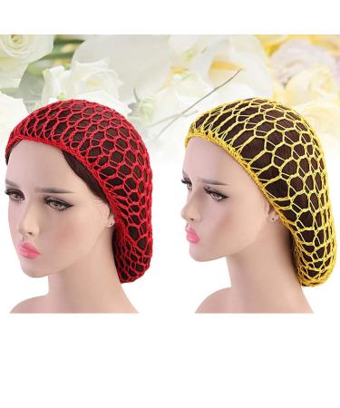Minkissy 2Pcs Sleeping Hair Nets - Crochet Long Hair Snood Turban for Women & Girls | Red & Yellow - Shop Internationally! - Buy Online on GoSupps.com