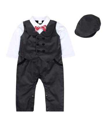 AmzBarley Baby Boys Gentlemans Outfit Suit Kids Long/Short Sleeve Dress Shirt Pants Vest Bowtie Tuxedo Rompers Childs Birthday Evening Holiday Party Black 103 12-18 Months