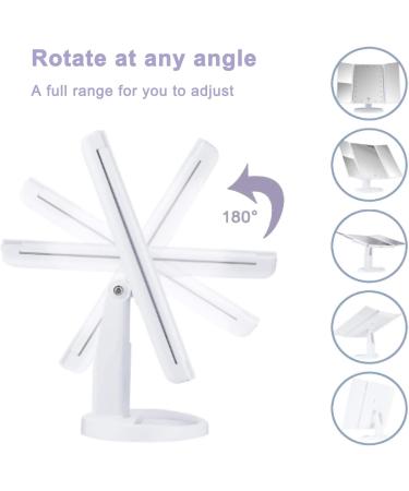 Lighted Trifold Makeup Mirror with 10X Magnification - Touch Control, Dual Power Supply - Portable LED Vanity Mirror for Women - White - Buy Online on GoSupps.com
