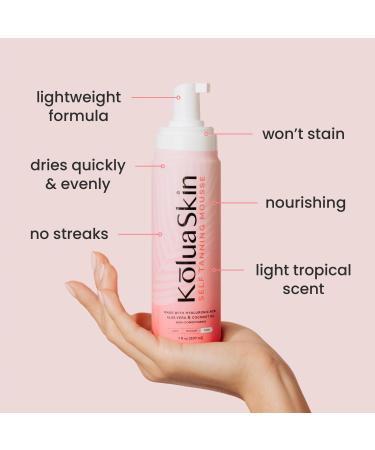 KoluaSkin by KoluaWax Self Tanner Mousse, Dark - Natural-Looking Sunless Body Fake Tan - Dries Quick w/No Streaks, Hydrates Skin - Light Tropical Scent & Dermatologist-tested for Sensitive Skin, 7oz Dark Tanning Mousse - Buy Online on GoSupps.com